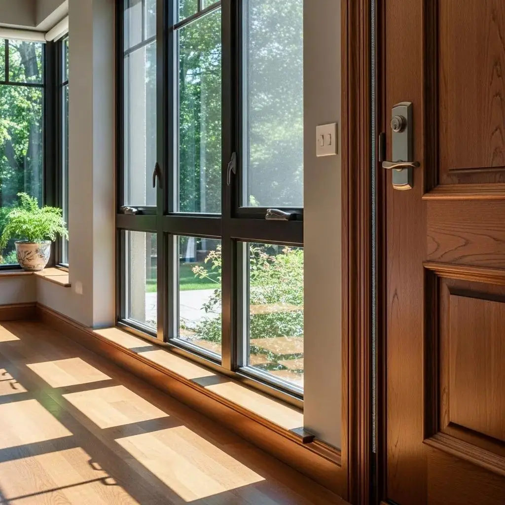 Close-up of energy-efficient windows and insulated doors highlighting quality materials