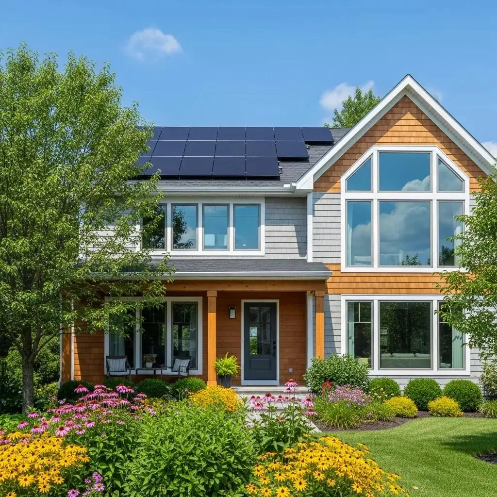 Modern energy-efficient home in New Jersey with solar panels and energy-efficient windows